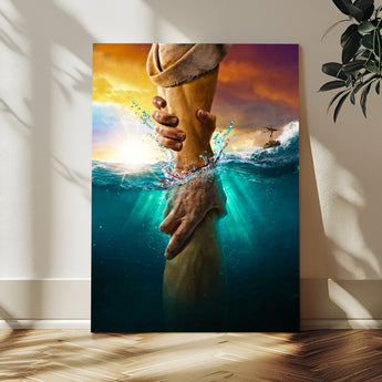 68298058-MGV-CV-24X36-Inspirational Wall Art – Helping Hands Canvas Print, Powerful Ocean and Light Photography Decor for Bedroom, Living Room, Office