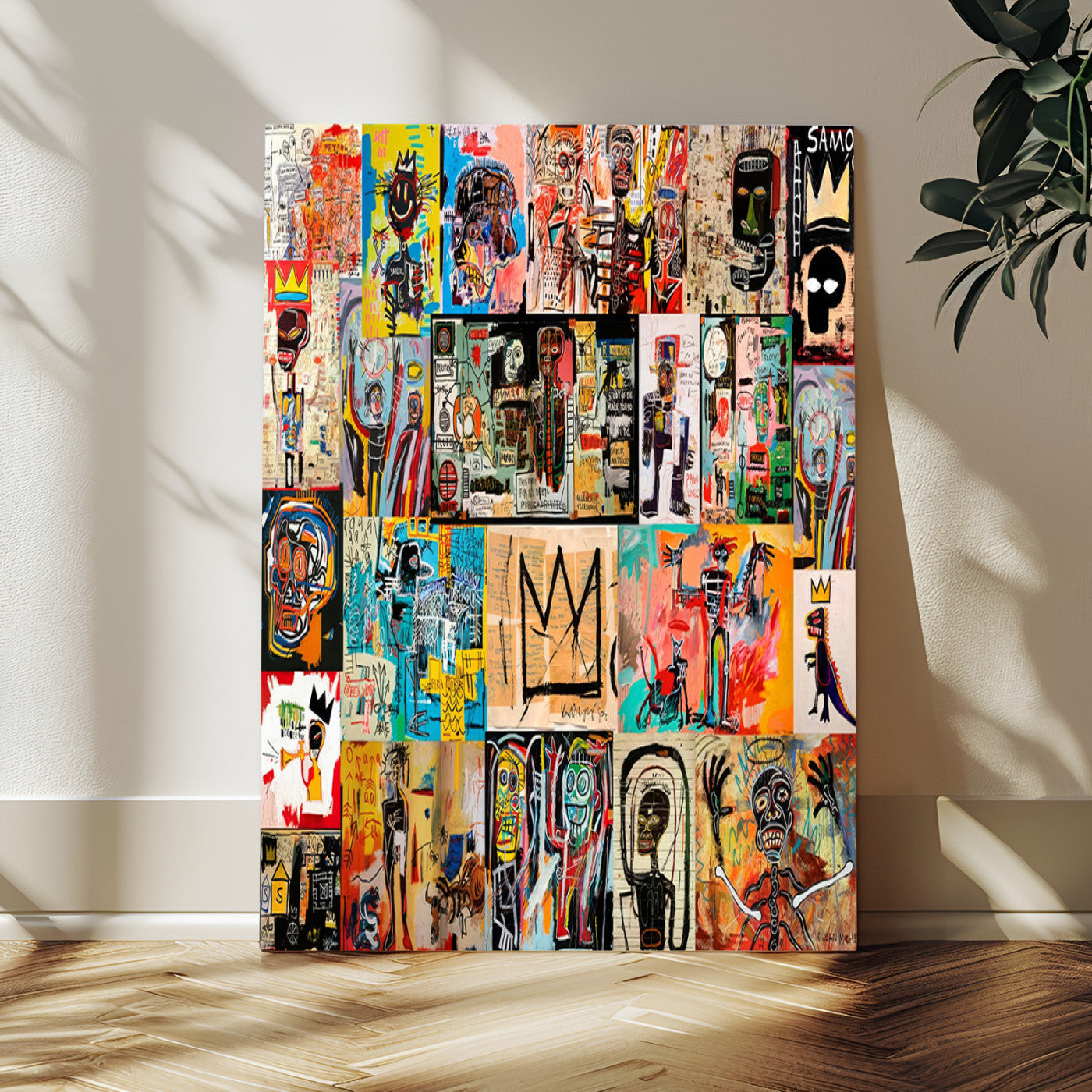 58689-MGV-CV-24X36-Basquiat Style Wall Art Canvas Print, Framed Neo Expressionism Art Picture Print, Street Art Perfect Urban Contemporary Decor