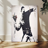 64032-MGV-CV-24X36-Flower Thrower Wall Art Canvas Print, Framed Urban Protest Art Picture Print, Graffiti Style Perfect Urban Contemporary Decor