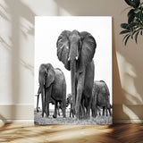 79634-MGV-CV-24X36-Elephant Herd Wall Art Canvas Print, Framed African Elephant Art Picture Print, Monochrome Wildlife Perfect Monochrome Safari