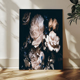 47195-MGV-CV-24X36-Moody Peonies Wall Art Canvas Print, Framed Dark Floral Art Picture Print, Creamy Rose Perfect Baroque Floral Decor Artwork