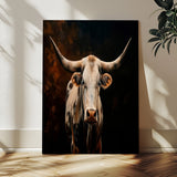 11823-MGV-CV-24X36-Texas Longhorn Wall Art Canvas Print, Framed Western Bull Art Picture Print, Rustic Cow Perfect Rustic Western Decor Artwork