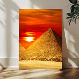 13047-MGV-CV-24X36-Pyramids Giza Wall Art – Golden Sunset Egypt Canvas Print, Ancient World Landmark Photography Decor for Living Room, Office, Study