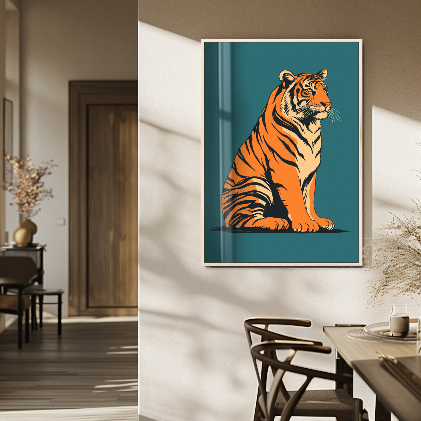 45688-MGV-FP-48X32-3P_Natural-Tiger Wall Art – Bold Jungle Cat Canvas Print, Modern Wildlife Animal Decor for Living Room, Bedroom, Office or Nature Inspired