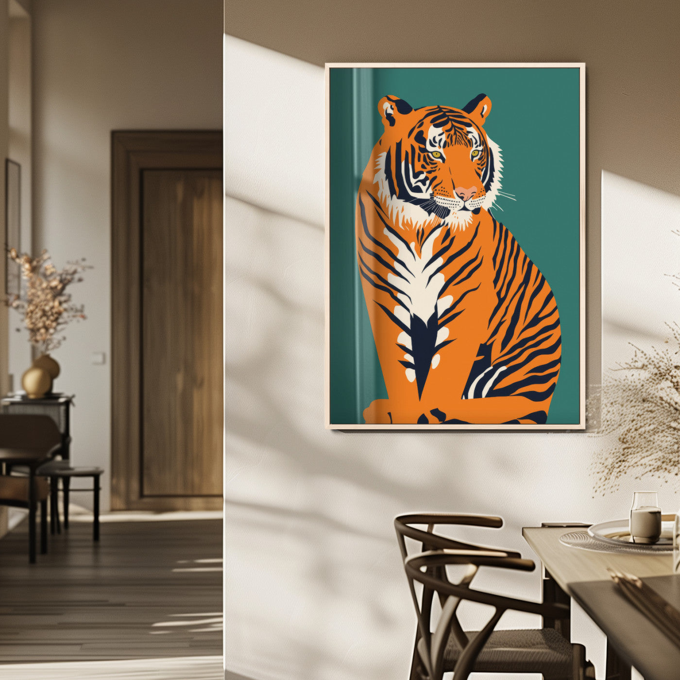73620-MGV-FP-48X32-3P_Natural-Tiger Wall Art – Bold Wildlife Canvas Print of Majestic Jungle Cat, Modern Animal Home Decor for Bedroom, Office, Living Room or
