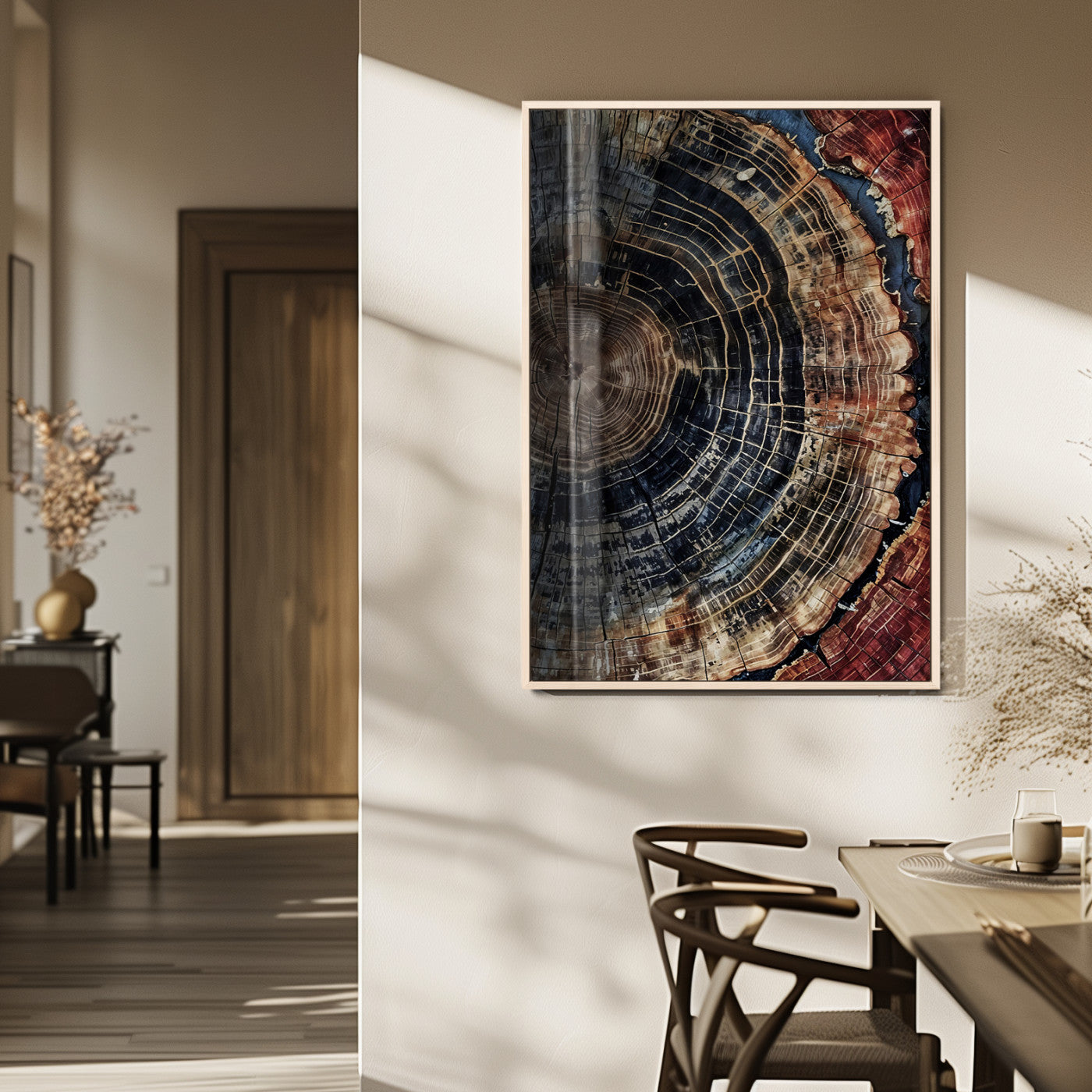 41832869-MGV-FP-48X32-3P_Natural-Tree Rings Wall Art Canvas Print, Framed Wood Grain Art Picture Print, Rustic Texture Perfect Rustic Nature Decor Artwork