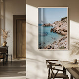 97854283-MGV-FP-48X32-3P_Natural-Turquoise Cove Wall Art Canvas Print, Framed Ibiza Beach Art Picture Print, Mediterranean Shore Perfect Boho Coastal Decor Artwork