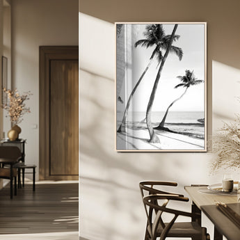 50406026-MGV-CV-24X36-Black White Palms Wall Art Canvas Print, Framed Tropical Beach Art Picture Print, Minimalist Coastal Perfect Coastal Minimalist