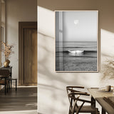 96234442-MGV-FP-48X32-3P_Natural-Black White Ocean Scene Wall Art Canvas Print, Framed Full Moon Over Sea Art Picture Print, Tranquil Coastal Canvas Perfect