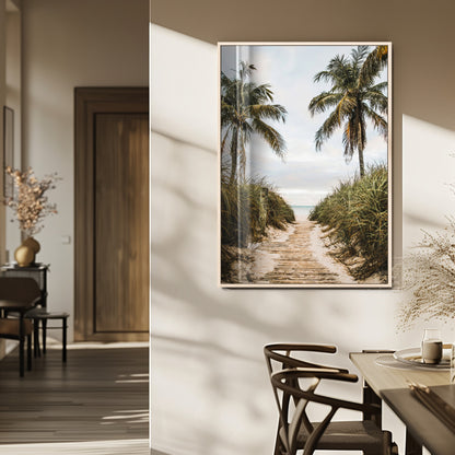 47319550-MGV-CV-24X36-Tropical Beach Wall Art Canvas Print, Framed Rustic Sand Art Picture Print, Palm Tree Perfect Tropical Coastal Decor Artwork