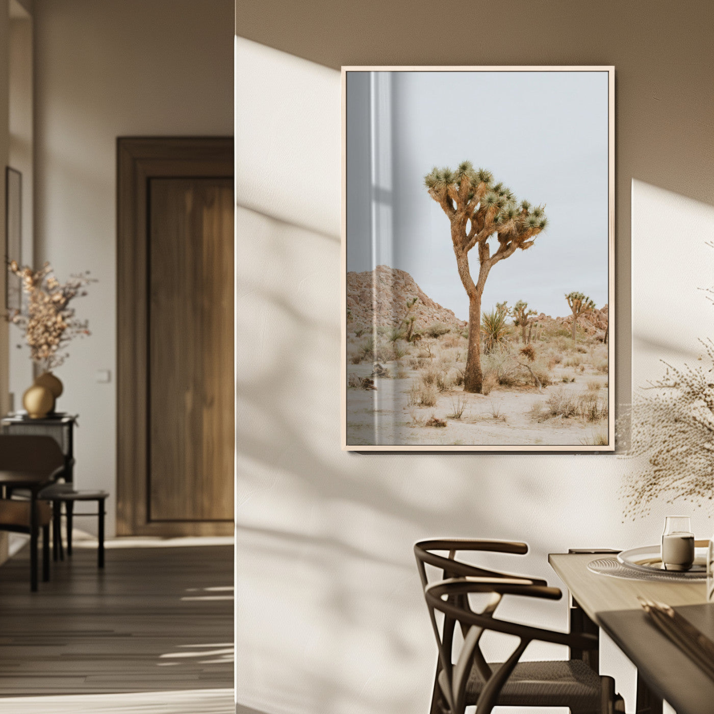 80210318-MGV-CV-24X36-Joshua Tree Wall Art Canvas Print, Framed Desert Minimalism Art Picture Print, Neutral Earth Tones Perfect Southwestern Minimalist