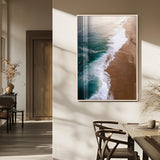 46042804-MGV-FP-48X32-3P_Natural-Aerial Beach Wall Art Canvas Print, Framed Coastal Waves Art Picture Print, Turquoise Ocean Perfect Modern Coastal Decor Artwork