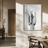 17148959-MGV-FP-48X32-3P_Natural-Saguaro Cactus Wall Art Canvas Print, Framed Monochrome Desert Art Picture Print, Black White Cactus Perfect Southwestern