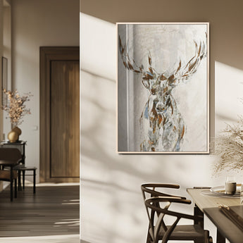 79642067-MGV-FP-48X32-3P_Natural-Abstract Deer Wall Art Canvas Print, Framed Lodge Style Decor Art Picture Print, Rustic Animal Wall Perfect Lodge Cabin Style