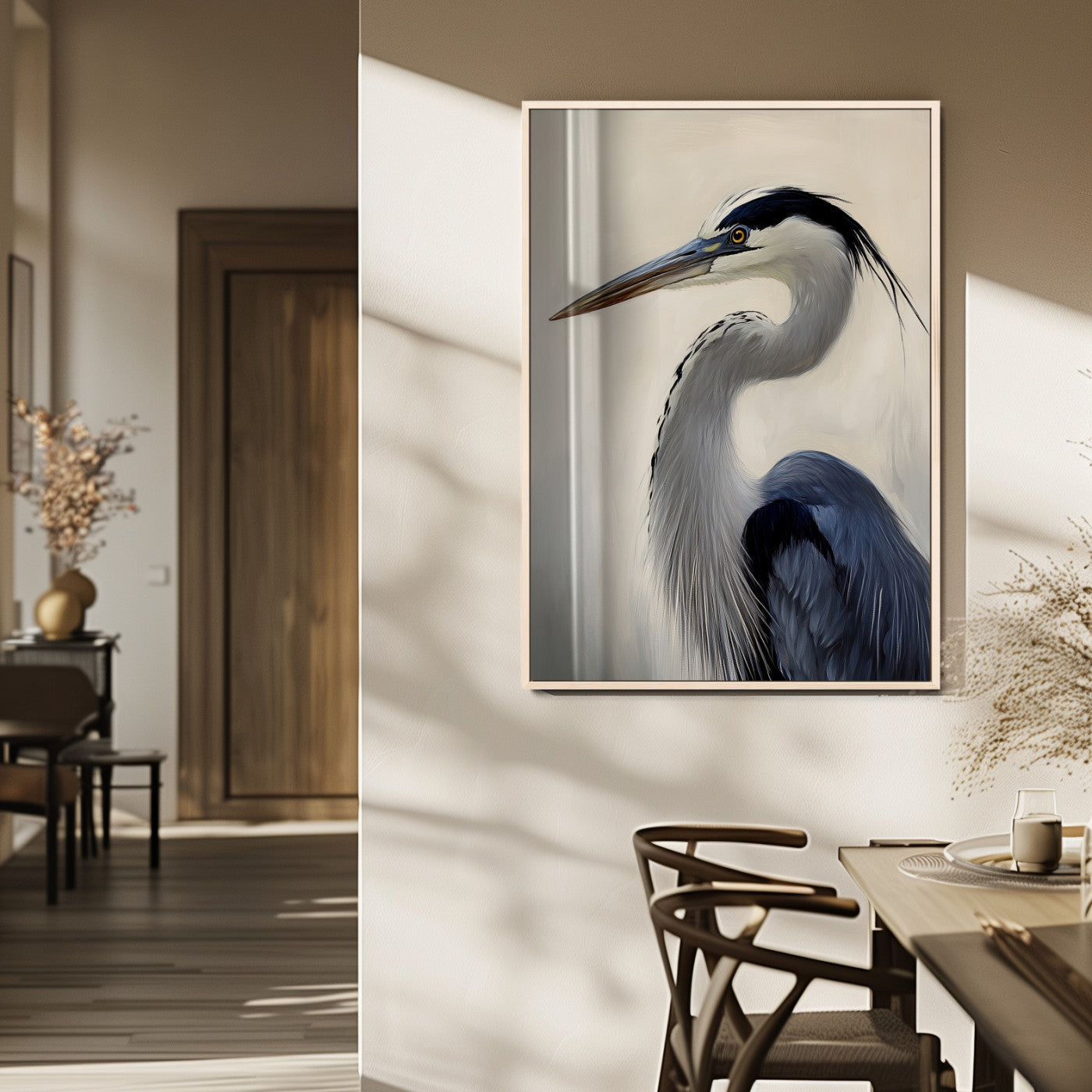 60171823-MGV-CV-24X36-Blue Heron Wall Art Canvas Print, Framed Coastal Bird Theme Art Picture Print, Minimalist Wildlife Perfect Coastal Minimalist