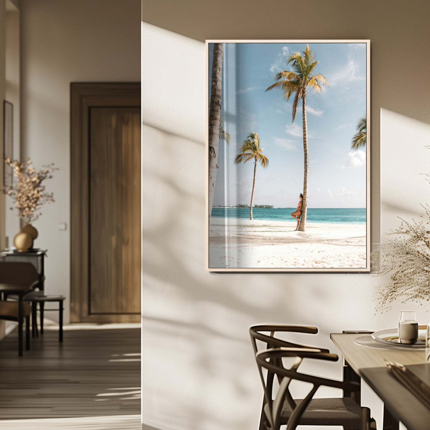 27750035-MGV-CV-24X36-Tropical Beach Scene Wall Art Canvas Print, Framed Palm Tree Photography Art Picture Print, Island Paradise Decor Perfect Coastal