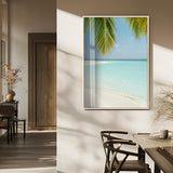 90359351-MGV-FP-48X32-3P_Natural-Azure Water Wall Art Canvas Print, Framed Tranquil Island Escape Art Picture Print, Clear Blue Ocean Perfect Coastal Minimalist