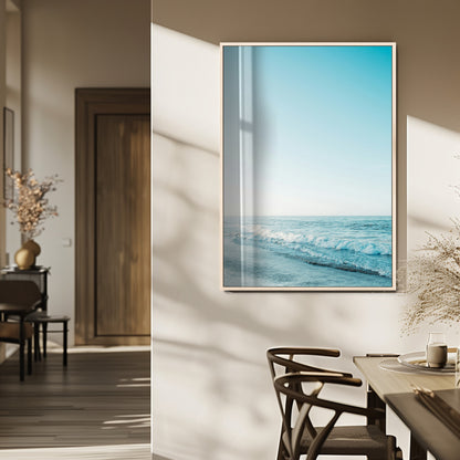 20189712-MGV-FP-48X32-3P_Natural-Minimalist Ocean Wall Art Canvas Print, Framed Calm Seascape Art Picture Print, Soft Blue Tones Perfect Coastal Minimalist Decor