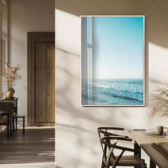 20189712-MGV-FP-48X32-3P_Natural-Minimalist Ocean Wall Art Canvas Print, Framed Calm Seascape Art Picture Print, Soft Blue Tones Perfect Coastal Minimalist Decor