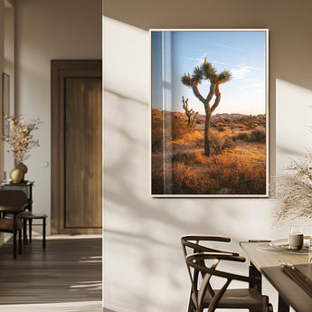 90776393-MGV-FP-48X32-3P_Natural-Joshua Tree Wall Art Canvas Print, Framed Golden Hour Desert Art Picture Print, Sunset Glow Perfect Southwestern Boho Decor