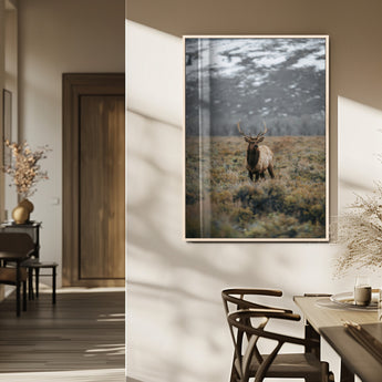 80105083-MGV-FP-48X32-3P_Natural-Wild Elk Wall Art Canvas Print, Framed Mountain Wilderness Art Picture Print, Majestic Animal Perfect Rustic Lodge Decor Artwork