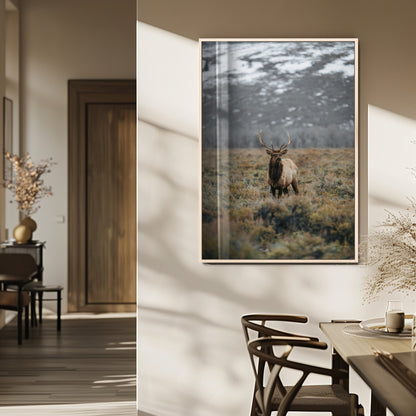 80105083-MGV-FP-48X32-3P_Natural-Wild Elk Wall Art Canvas Print, Framed Mountain Wilderness Art Picture Print, Majestic Animal Perfect Rustic Lodge Decor Artwork