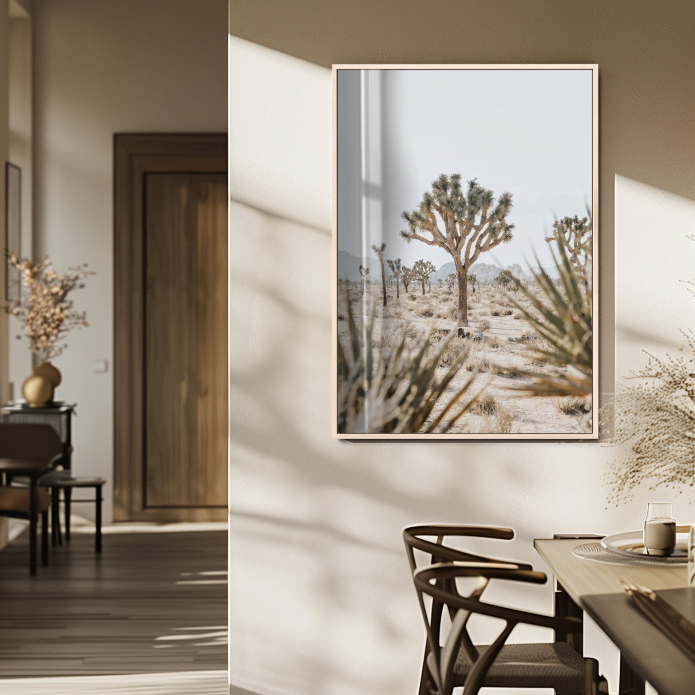 61562259-MGV-FP-48X32-3P_Natural-Joshua Tree Canvas Wall Art – Desert Landscape, Minimalist Nature Photography, Large Framed Botanical Decor, Southwestern Canvas