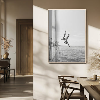 34708932-MGV-FP-48X32-3P_Natural-Sailing Adventure Wall Art – Black and White Ocean Jump Canvas Print, Nautical Lifestyle Photography Decor for Living Room,