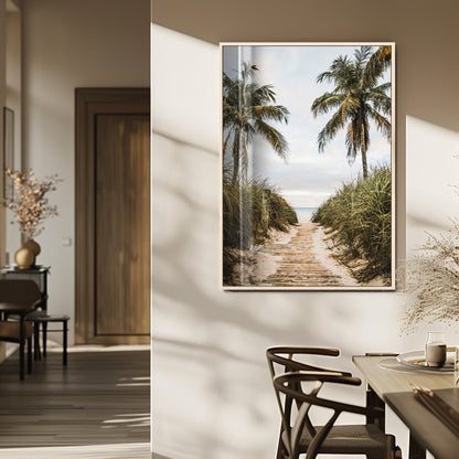53859552-MGV-FP-48X32-3P_Natural-Tropical Beach Wall Art – Palm Tree Pathway Canvas Print, Coastal Paradise Photography Decor for Living Room, Bedroom, Office,