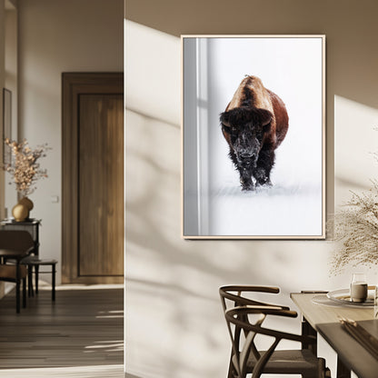 77072968-MGV-FP-48X32-3P_Natural-Wildlife Wall Art – Bison in Snow Canvas Print, Rustic Western Nature Photography Decor for Bedroom, Living Room, Office, Cabin,
