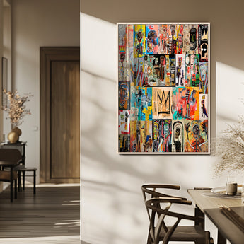 58689-MGV-FP-48X32-3P_Natural-Basquiat Style Wall Art Canvas Print, Framed Neo Expressionism Art Picture Print, Street Art Perfect Urban Contemporary Decor