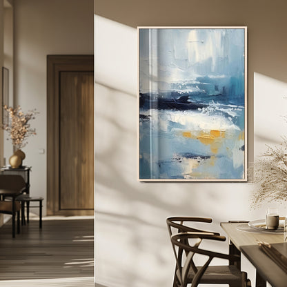 80358-MGV-FP-48X32-3P_Natural-Abstract Seascape Wall Art Canvas Print, Framed Coastal Horizon Art Picture Print, Textured Ocean Perfect Minimal Coastal Decor