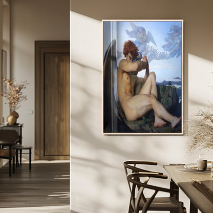99738-MGV-FP-48X32-3P_Natural-Fallen Angel Wall Art Canvas Print, Framed Classical Nude Art Picture Print, Renaissance Style Perfect Classical Moody Decor
