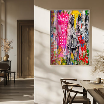 23129-MGV-FP-48X32-3P_Natural-Street Love Wall Art Canvas Print, Framed Pop Graffiti Art Picture Print, Neon Lettering Perfect Urban Pop Decor Artwork