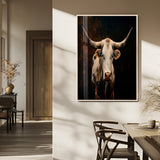 11823-MGV-FP-48X32-3P_Natural-Texas Longhorn Wall Art Canvas Print, Framed Western Bull Art Picture Print, Rustic Cow Perfect Rustic Western Decor Artwork