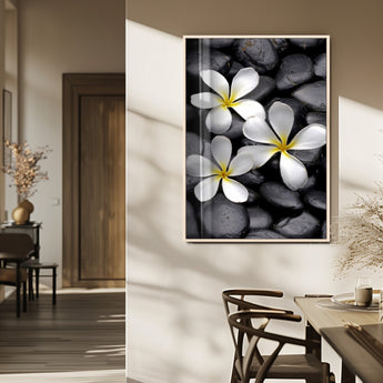 45657-MGV-FP-48X32-3P_Natural-Large Wall Art White Flowers on Black Zen Meditation Stones Vertical Canvas Print
