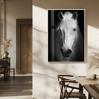 36639-MGV-FP-48X32-3P_Natural-Large Wall Art White Horse on Black Background Canvas Print