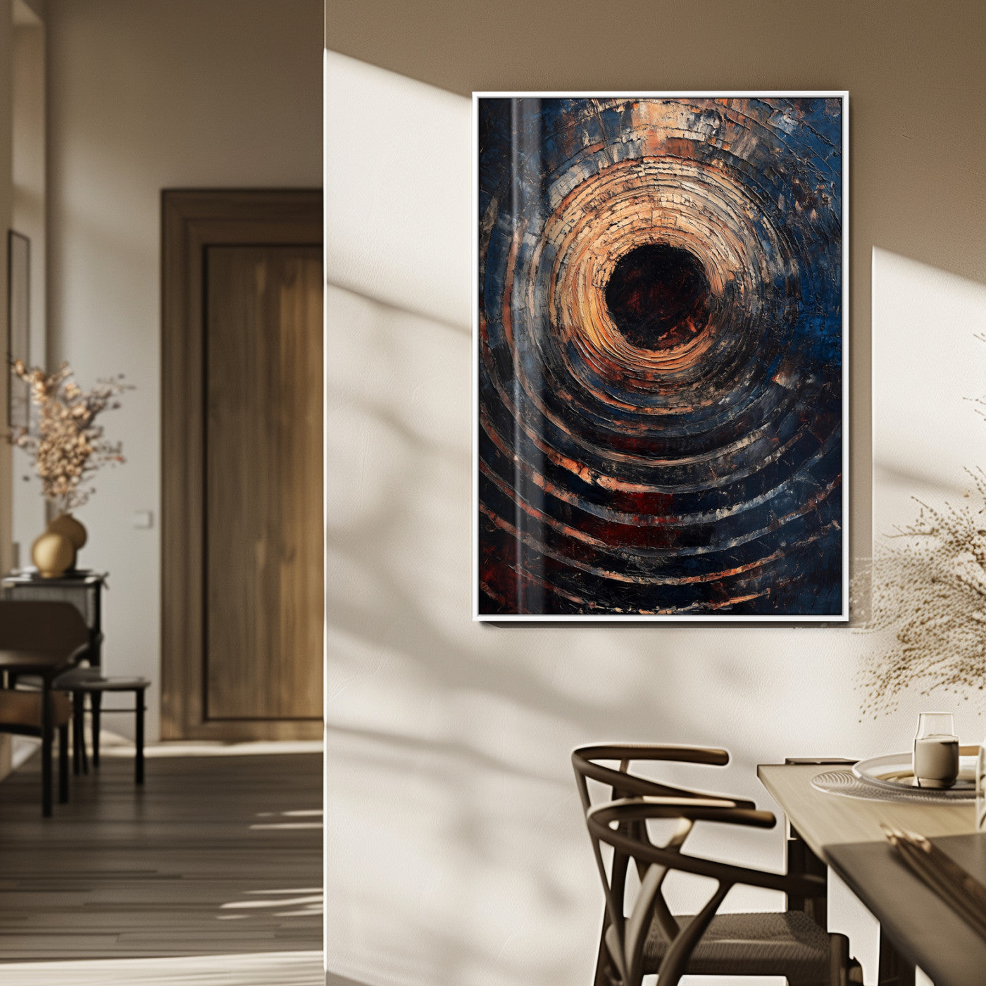 77401573-MGV-FP-48X32-3P_White-Textured Spiral Wall Art Canvas Print, Framed Abstract Void Art Picture Print, Wooden Vortex Perfect Modern Industrial Decor