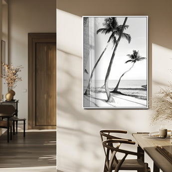 50406026-MGV-CV-24X36-Black White Palms Wall Art Canvas Print, Framed Tropical Beach Art Picture Print, Minimalist Coastal Perfect Coastal Minimalist