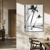 50406026-MGV-FP-48X32-3P_White-Black White Palms Wall Art Canvas Print, Framed Tropical Beach Art Picture Print, Minimalist Coastal Perfect Coastal Minimalist