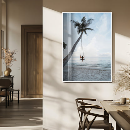 86062249-MGV-CV-24X36-Tropical Swing Wall Art Canvas Print, Framed Ocean Horizon Art Picture Print, Palm Trees Perfect Tropical Minimalist Decor Artwork