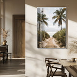 47319550-MGV-FP-48X32-3P_White-Tropical Beach Wall Art Canvas Print, Framed Rustic Sand Art Picture Print, Palm Tree Perfect Tropical Coastal Decor Artwork