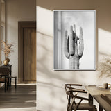 17148959-MGV-FP-48X32-3P_White-Saguaro Cactus Wall Art Canvas Print, Framed Monochrome Desert Art Picture Print, Black White Cactus Perfect Southwestern