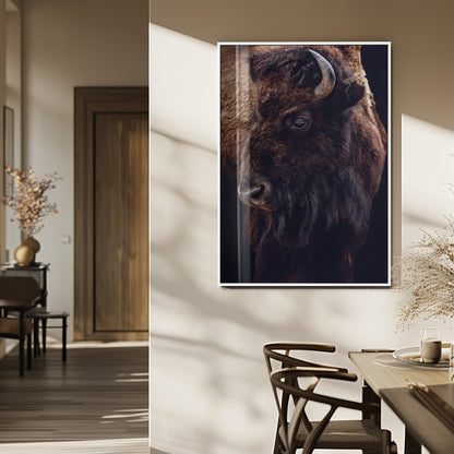 56758157-MGV-FP-48X32-3P_White-Bison Portrait Wall Art Canvas Print, Framed Rustic Wall Accent Art Picture Print, Lodge Style Perfect Rustic Lodge Decor Artwork