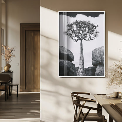 60628080-MGV-FP-48X32-3P_White-Bold Tree Silhouette Wall Art Canvas Print, Framed Sculptural Tree Shape Art Picture Print, Desert Tree Perfect Modern Desert