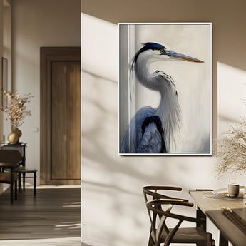 79581184-MGV-CV-24X36-Blue Heron Wall Art Canvas Print, Framed Elegant Wildlife Art Picture Print, Minimalist Bird Theme Perfect Coastal Minimalist