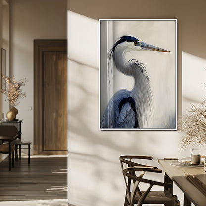 79581184-MGV-CV-24X36-Blue Heron Wall Art Canvas Print, Framed Elegant Wildlife Art Picture Print, Minimalist Bird Theme Perfect Coastal Minimalist