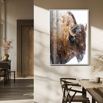 27690436-MGV-FP-48X32-3P_White-Snowy Buffalo Wall Art Canvas Print, Framed Wildlife Photography Art Picture Print, Rustic Lodge Perfect Rustic Lodge Decor Decor