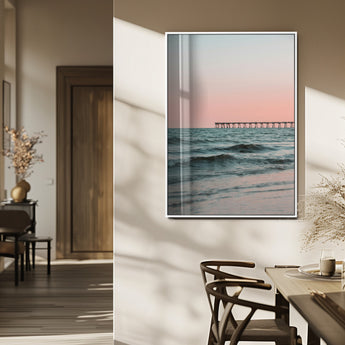 89450227-MGV-FP-48X32-3P_White-Minimalist Seascape Wall Art Canvas Print, Framed Soft Pastel Sunset Art Picture Print, Tranquil Ocean Perfect Minimalist Coastal