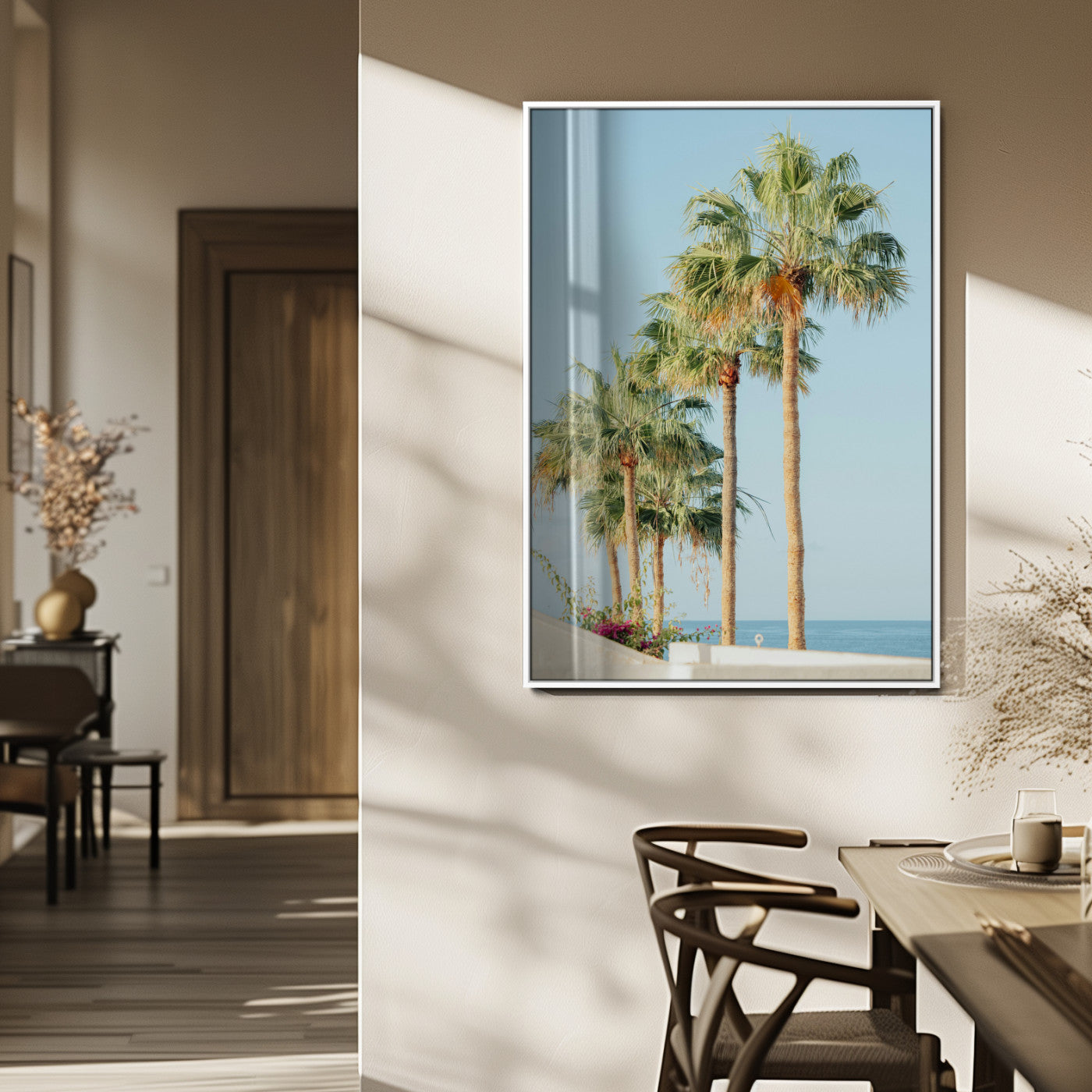 46777020-MGV-FP-48X32-3P_White-Tropical Ocean Sunset Canvas Print – Beach Coastal Wall Art Canvas Print, Framed Nautical Decor for Home, Office, Vacation Resort